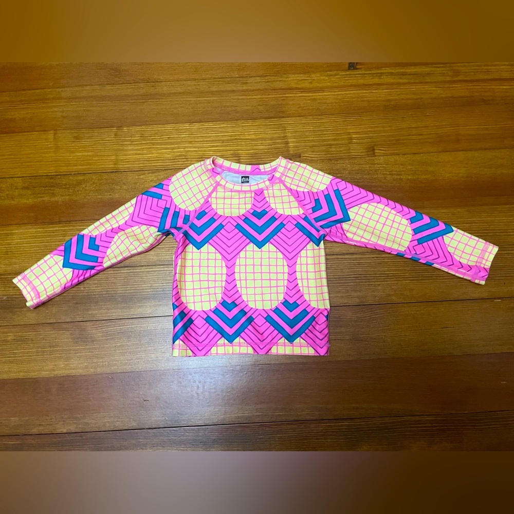 Tea Collection Neon Pink Geometric Shape Pineapple Swim Rash Guard Size 2T